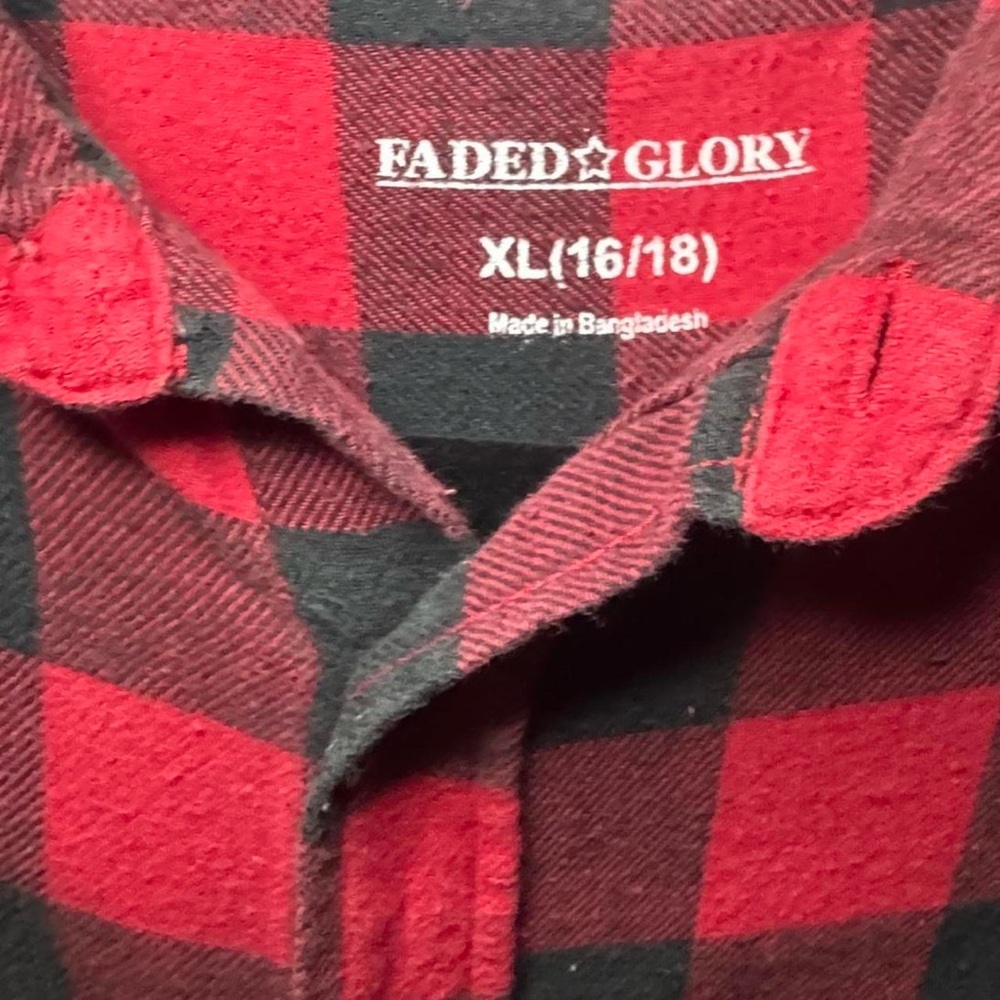 Faded Glory VTG 2000s Classic Black & Red Checkered Emo Grunge LS Flannel — XL - Picture 2 of 5